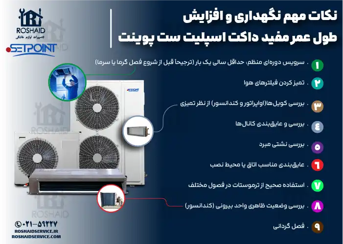 نکات مهم نگهداری و افزایش طول عمر مفید داکت اسپلیت ست پوینتSETPOINT